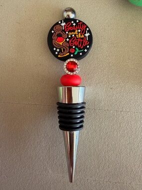 Beauty and the Bottle Wine Stopper with Red Accents